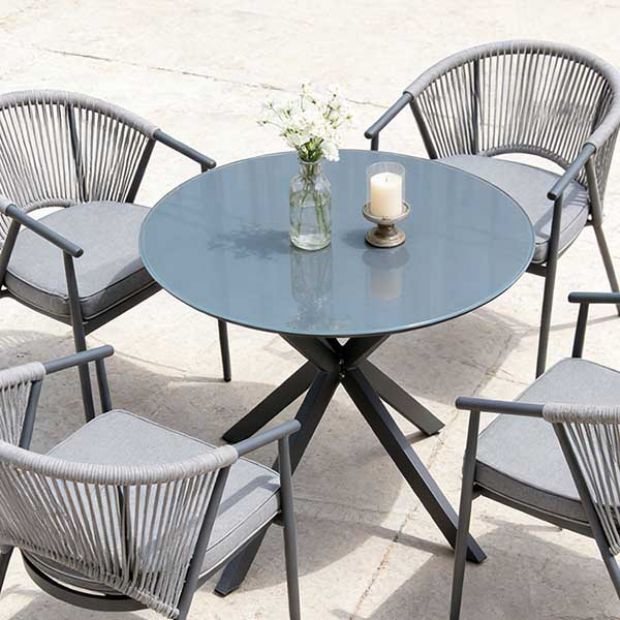 Outdoor Round Patio Dining Table with 5mm Frosted Printed Glass Tabletop - 11D26F