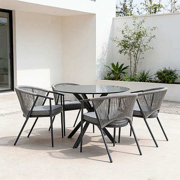 Outdoor Round Patio Dining Table with 5mm Frosted Printed Glass Tabletop - 11D26F