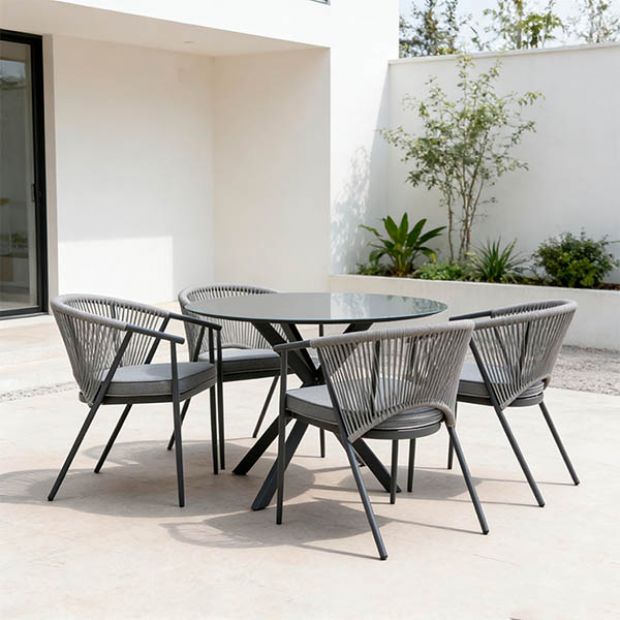 Outdoor Round Patio Dining Table with 5mm Frosted Printed Glass Tabletop - 11D26F