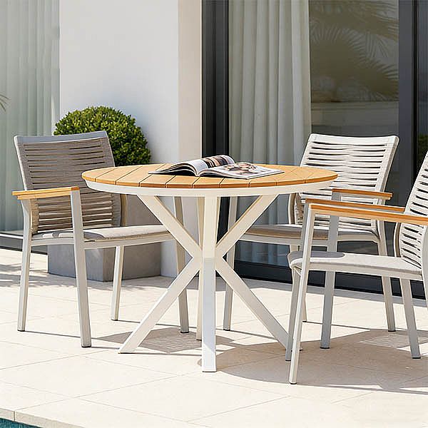 Outdoor Round Wood-plastic Composite Tabletop Dining Table Suitable for Patios and Garden - 11D26H