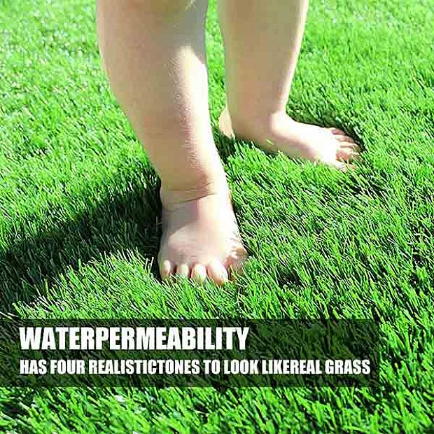 HF Patios Wholesale Outdoor Artificial Grass Turf Roll with PE PP Yarn, Rubber Backing and Drainage Holes - 80T02A