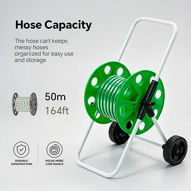 Wholesale 50m Portable Garden Hose Reel Cart with Wheels, Manual Crank and Powder-Coated Iron Frame - 10Z01D