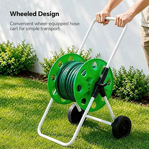 Wholesale 50m Portable Garden Hose Reel Cart with Wheels, Manual Crank and Powder-Coated Iron Frame - 10Z01D