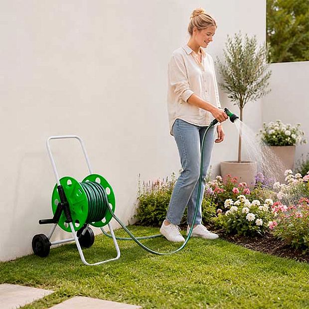 Wholesale 50m Portable Garden Hose Reel Cart with Wheels, Manual Crank and Powder-Coated Iron Frame - 10Z01D