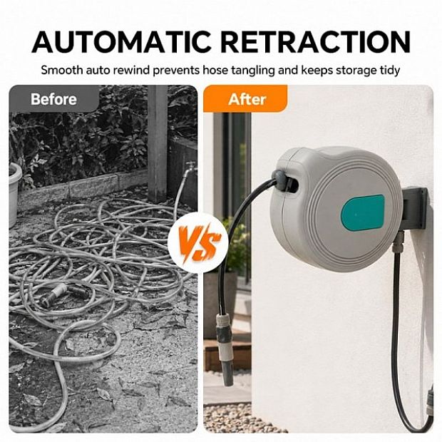 Wholesale 10m Automatic Retractable Garden Hose Reel with 180° Swivel Wall Mount - 10Z01F