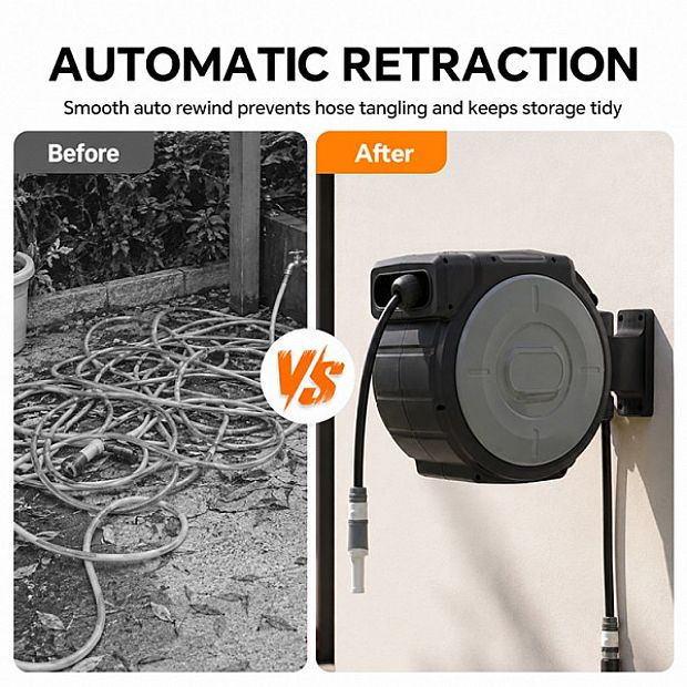 Wholesale 35m Automatic Retractable Garden Hose Reel with 180° Swivel Wall Mount - 10Z01H