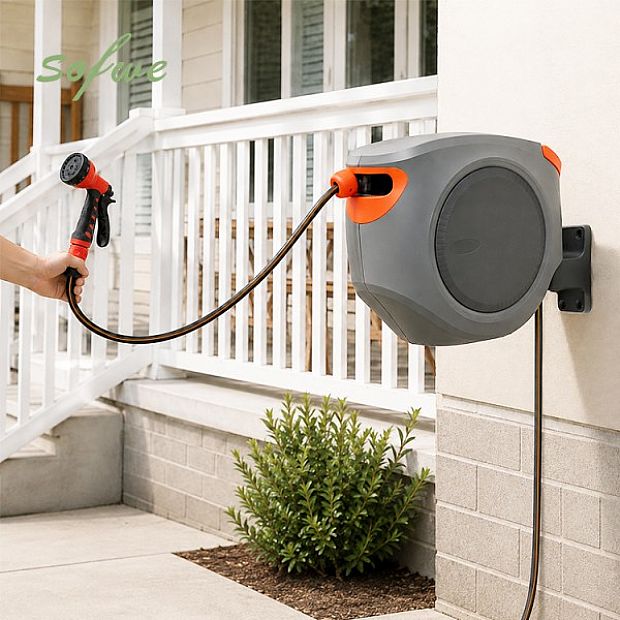 Wholesale 40m Automatic Retractable Garden Hose Reel with 180° Swivel Wall Mount for Outdoor Watering - 10Z01I