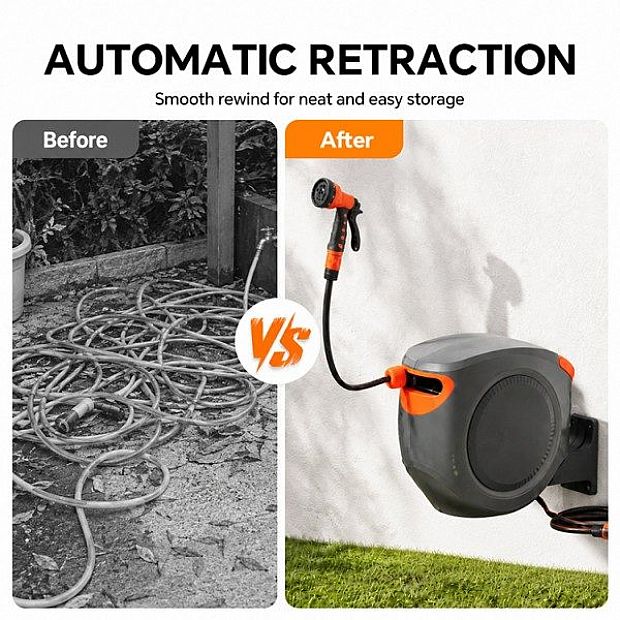 Wholesale 40m Automatic Retractable Garden Hose Reel with 180° Swivel Wall Mount for Outdoor Watering - 10Z01I