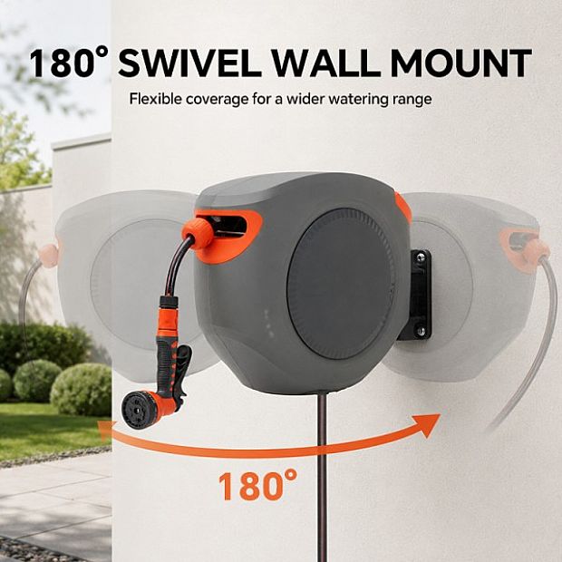 Wholesale 40m Automatic Retractable Garden Hose Reel with 180° Swivel Wall Mount for Outdoor Watering - 10Z01I