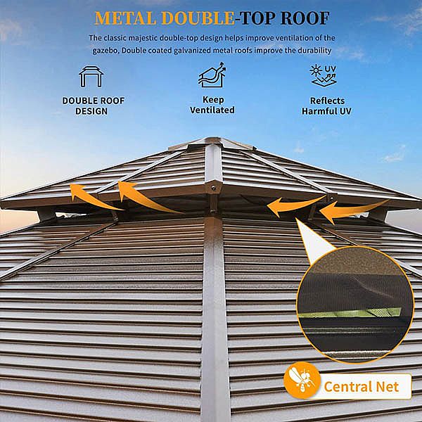 Outdoor Aluminum Pavilion Double Roof - 10G01C