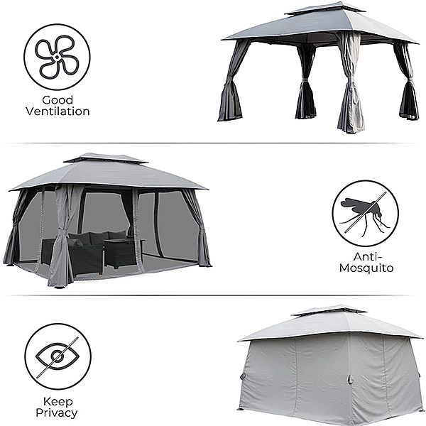 Double Ventilated Soft Top Pavilion with Curtains and Mesh - 10G01P