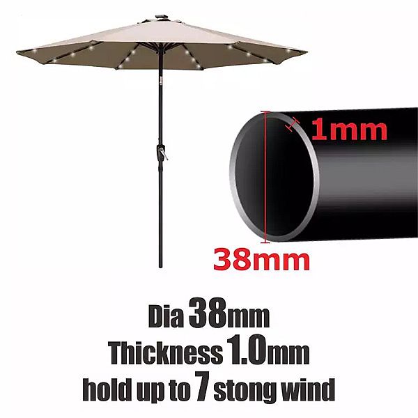Solar-Powered LED Outdoor Patio Umbrellas Wholesale - 12U01I