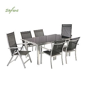 6-Person Outdoor Dining Table Set with Glass Top