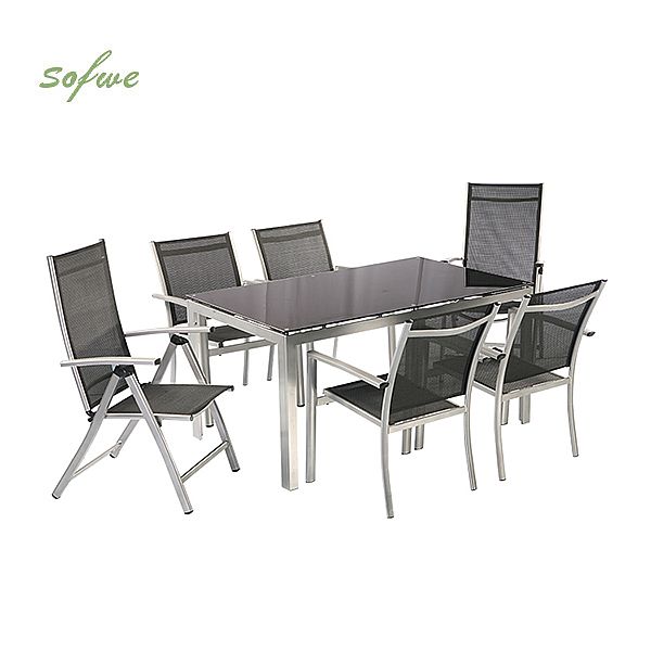 6-Person Outdoor Dining Table Set with Glass Top - 11D01G