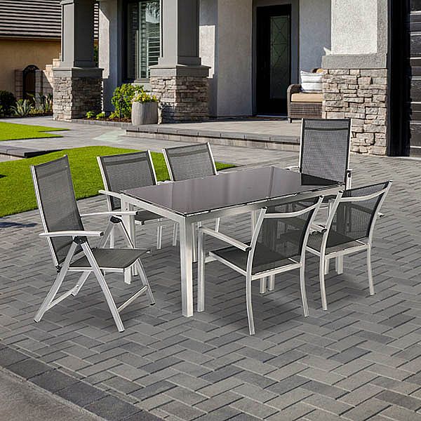 6-Person Outdoor Dining Table Set with Glass Top - 11D01G