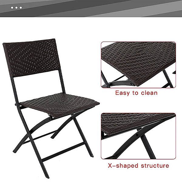 Patio Furniture 3 Piece Folding Rattan Chair Wicker - 10B01N