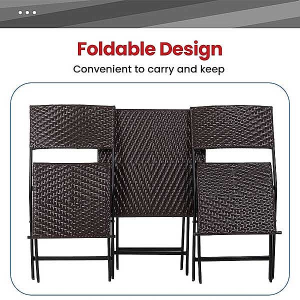 Patio Furniture 3 Piece Folding Rattan Chair Wicker - 10B01N