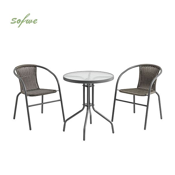 Rattan Bistro Furniture Set with Round Table and Chairs - 10B01X