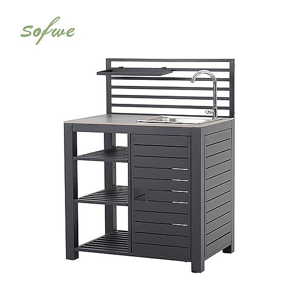 Aluminum Frame Outdoor Kitchen Countertop with Sink and Shelves - 11D13D