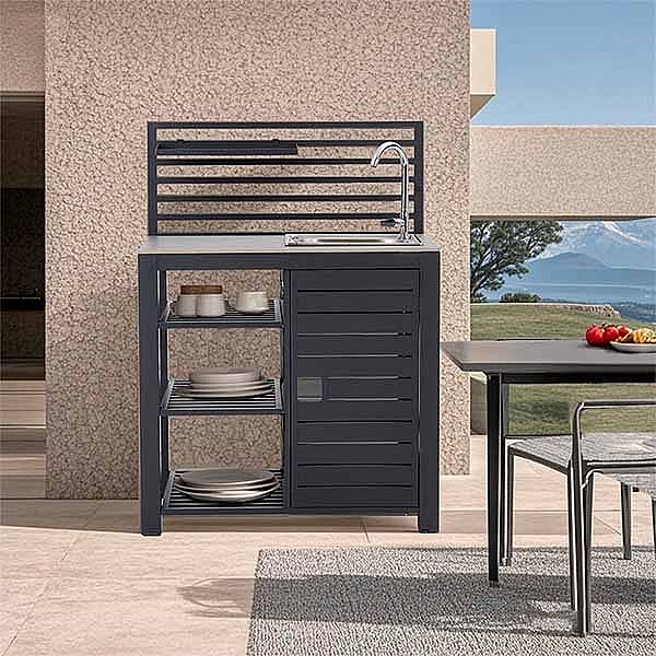 Aluminum Frame Outdoor Kitchen Countertop with Sink and Shelves - 11D13D