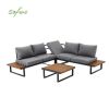 Outdoor Corner Sofa Set with Adjustable Backrest and Wood-Look Side Tables - 11C03E