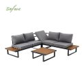 Outdoor Corner Sofa Set with Adjustable Backrest and Wood-Look Side Tables - 11C03E