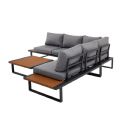 Outdoor Corner Sofa Set with Adjustable Backrest and Wood-Look Side Tables - 11C03E