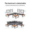 Outdoor Corner Sofa Set with Adjustable Backrest and Wood-Look Side Tables - 11C03E