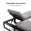 Outdoor Corner Sofa Set with Adjustable Backrest and Wood-Look Side Tables - 11C03E