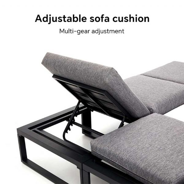 Outdoor Corner Sofa Set with Adjustable Backrest and Wood-Look Side Tables - 11C03E