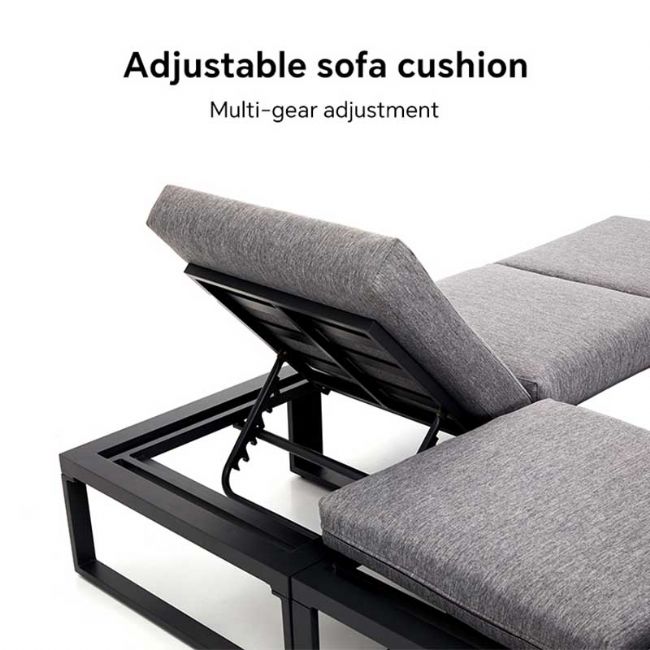 Outdoor Corner Sofa Set with Adjustable Backrest and Wood-Look Side Tables - 11C03E