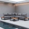 Outdoor Corner Sofa Set with Adjustable Backrest and Wood-Look Side Tables - 11C03E