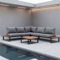 Outdoor Corner Sofa Set with Adjustable Backrest and Wood-Look Side Tables - 11C03E