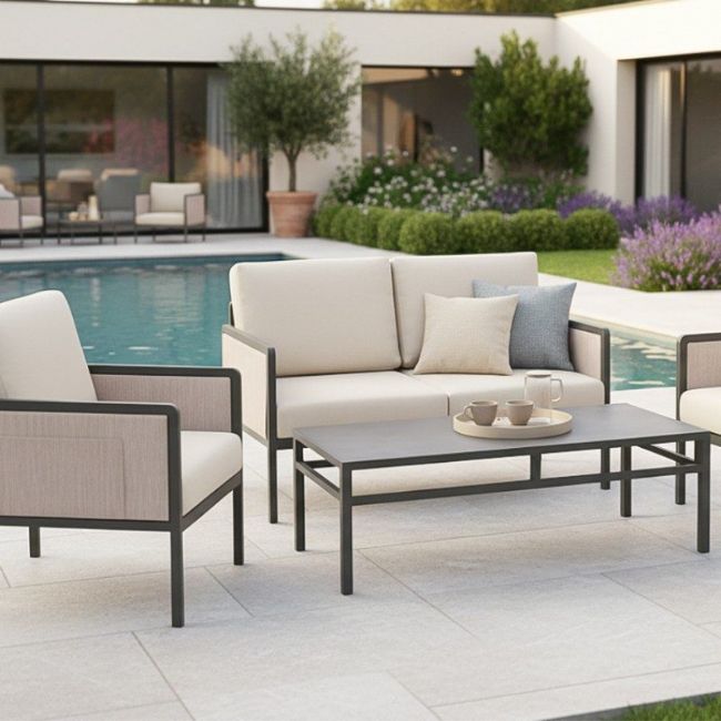 4 Pieces Outdoor Furniture Set with Glass Table - 11C03H
