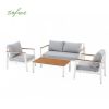 Outdoor 4-piece Aluminum Sofa Set with Wood Grain Finish - 11C11D