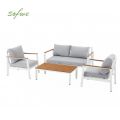 Outdoor 4-piece Aluminum Sofa Set with Wood Grain Finish - 11C11D