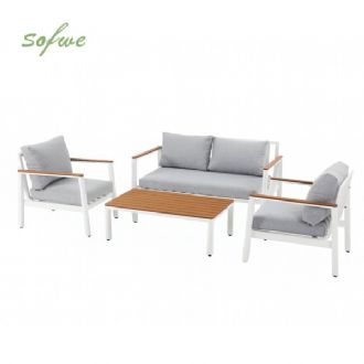 Outdoor 4-piece Aluminum Sofa Set with Wood Grain Finish