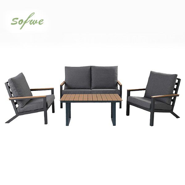 4 Piece Black Outdoor Aluminum Sofa Set - 11C11F
