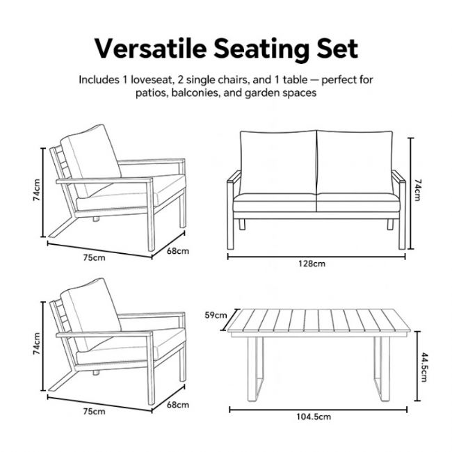 4 Piece Black Outdoor Aluminum Sofa Set - 11C11F