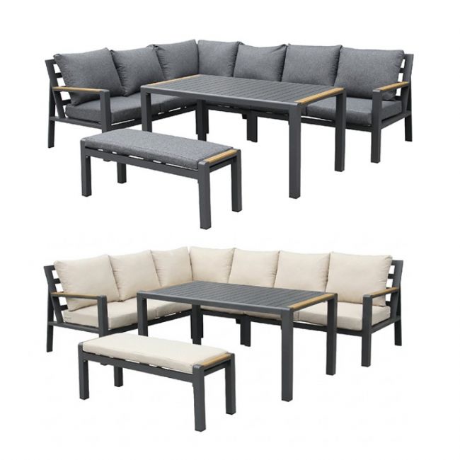 Outdoor Patio Aluminum Corner Sofa Set with a Coffee Table and Footstool - 11C12A