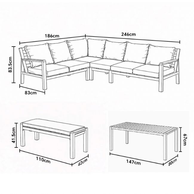 Outdoor Patio Aluminum Corner Sofa Set with a Coffee Table and Footstool - 11C12A