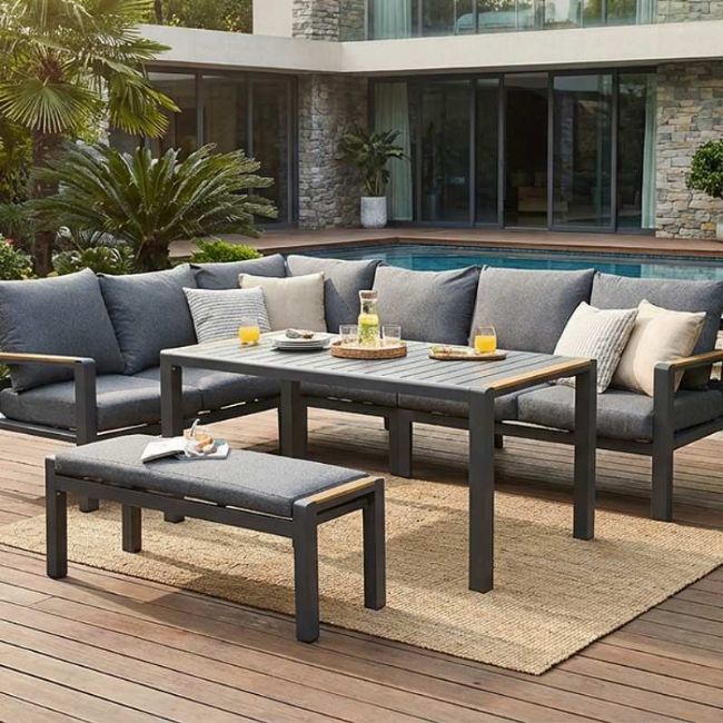 Outdoor Patio Aluminum Corner Sofa Set with a Coffee Table and Footstool - 11C12A