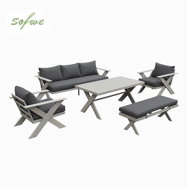 Wholesale Modern Design Outdoor Lounge Sofa Sets with X-leg Table and Bench - 11C12B