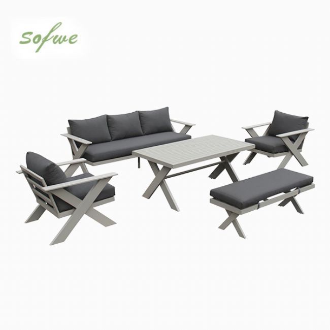 Wholesale Modern Design Outdoor Lounge Sofa Sets with X-leg Table and Bench - 11C12B