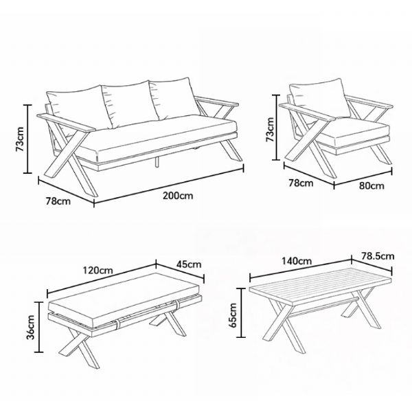 Wholesale Modern Design Outdoor Lounge Sofa Sets with X-leg Table and Bench - 11C12B