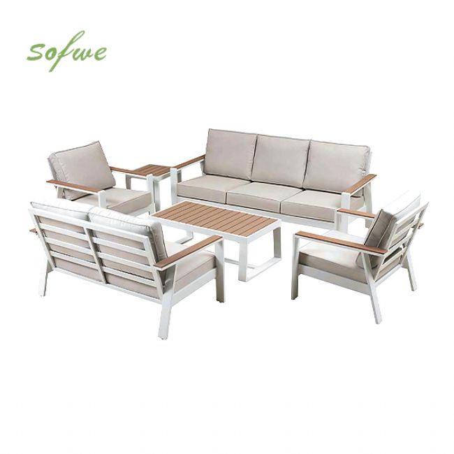 Wholesale 6-piece Outdoor Powder-coated Aluminum Patio Sofa Set with WPC Slat Table - 11C12C