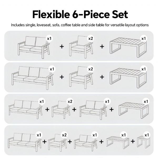 Wholesale 6-piece Outdoor Powder-coated Aluminum Patio Sofa Set with WPC Slat Table - 11C12C