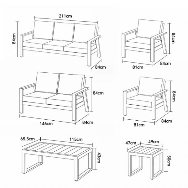 Wholesale 6-piece Outdoor Powder-coated Aluminum Patio Sofa Set with WPC Slat Table - 11C12C