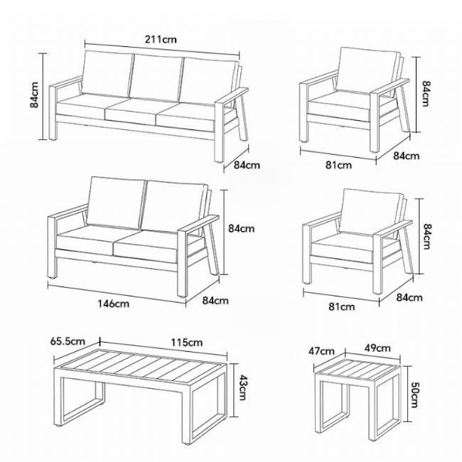 Wholesale 6-piece Outdoor Powder-coated Aluminum Patio Sofa Set with WPC Slat Table - 11C12C