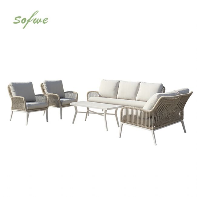 Wholesale All-weather Rope Woven Sofa Set with Outdoor Aluminum Frame Coffee Table - 11C12D